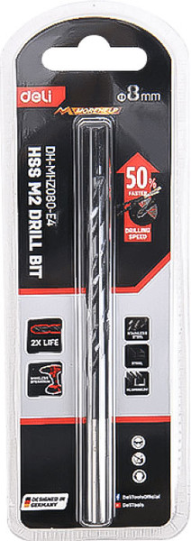 Изображение товара Сверло Deli По металлу RS 8.0мм DIN 338 HSS-TiN / EDH-MHZ080-E4