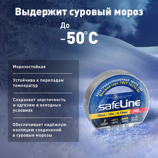Изображение товара Изолента Safeline 15ммx10м 12121 (серо-стальной)