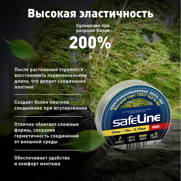 Изображение товара Изолента Safeline 15ммx10м 12121 (серо-стальной)