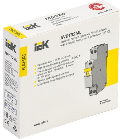 Изображение товара Дифференциальный автомат IEK АВДТ32ML тип A С25 10мА / MVD12-1-025-C-010-A