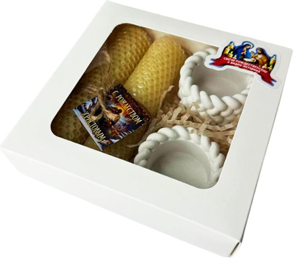 Изображение товара Подарочный набор Ozarich Снежинка Рождественский с 2-мя свечами и подсвечниками (белый)