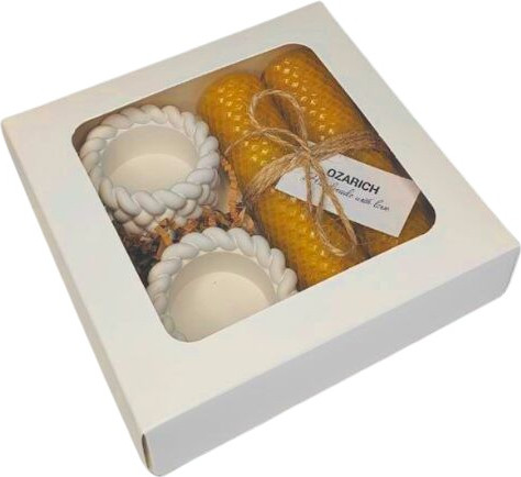 Изображение товара Подарочный набор Ozarich Новогодний с 2-мя свечами и подсвечниками (желтый)