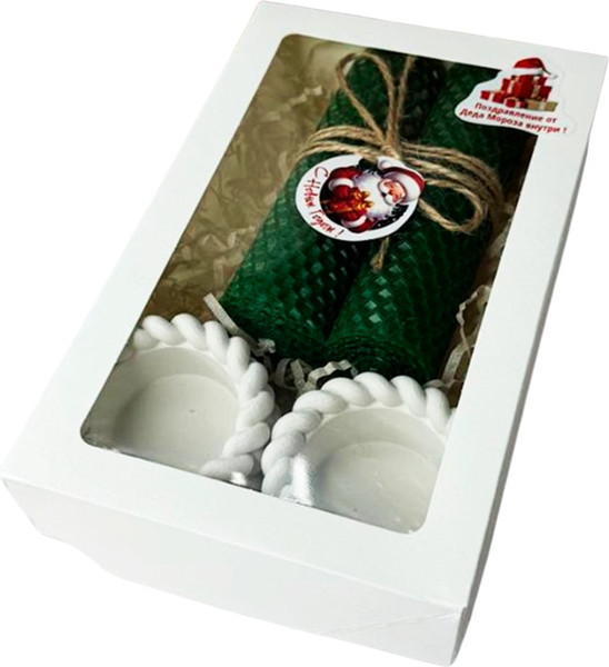 Изображение товара Подарочный набор Ozarich Новогодний с 2-мя свечами и подсвечниками (зеленый)