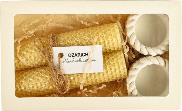 Изображение товара Подарочный набор Ozarich Сувенирный с 2-мя свечами и подсвечниками / Г5 (белый)