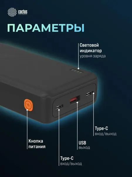 Изображение товара Портативное зарядное устройство Cactus CS-PBFSDA-20000