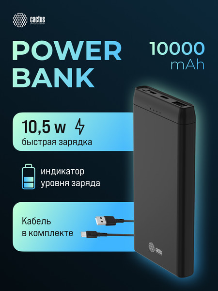 Изображение товара Портативное зарядное устройство Cactus CS-PBFSFT-10000 (черный)