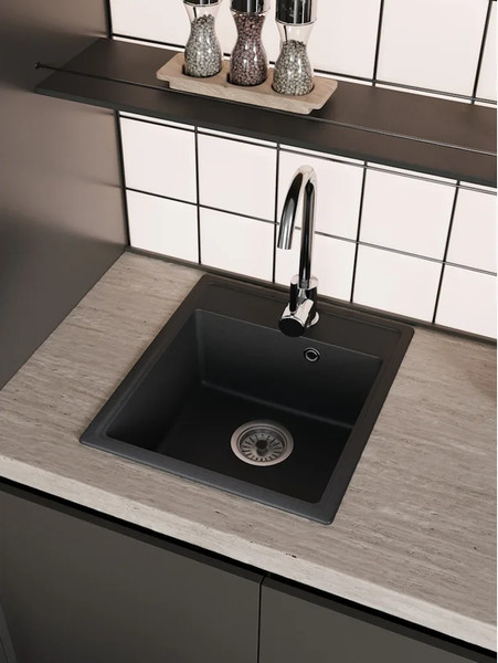 Изображение товара Мойка кухонная Teymi Helmi Smart 42х48 / T120108 (черный матовый)