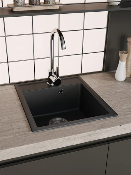 Изображение товара Мойка кухонная Teymi Helmi Smart 42х48 / T120108 (черный матовый)