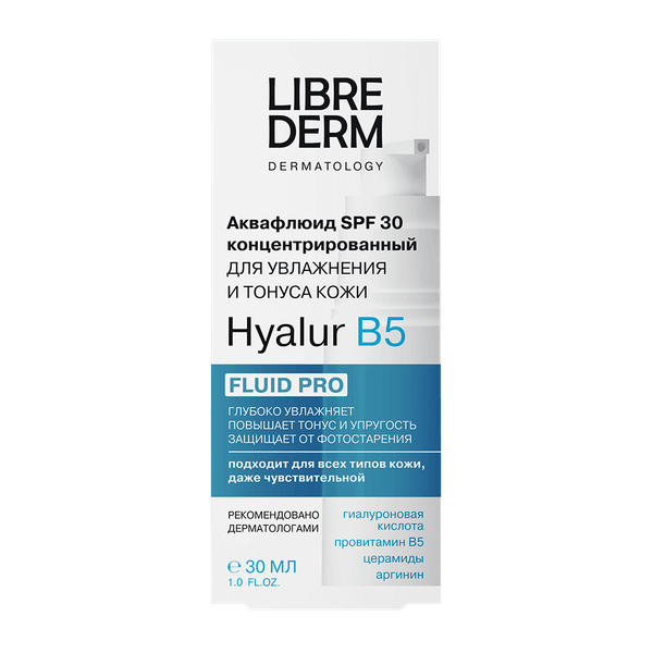 Изображение товара Флюид для лица Librederm Hyalur B5 SPF30 для увлажнения и тонуса (30мл)