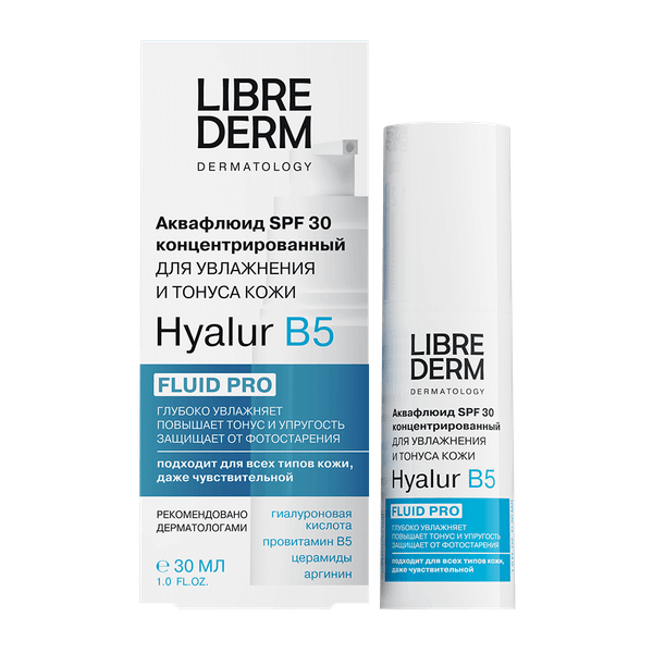 Изображение товара Флюид для лица Librederm Hyalur B5 SPF30 для увлажнения и тонуса (30мл)