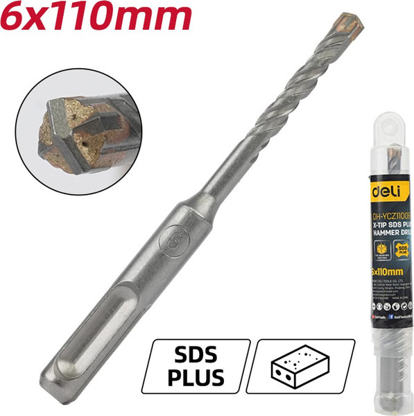 Изображение товара Бур Deli По бетону YS 6x110мм X-Tip SDS-Plus / EDH-YCZ11006-E1