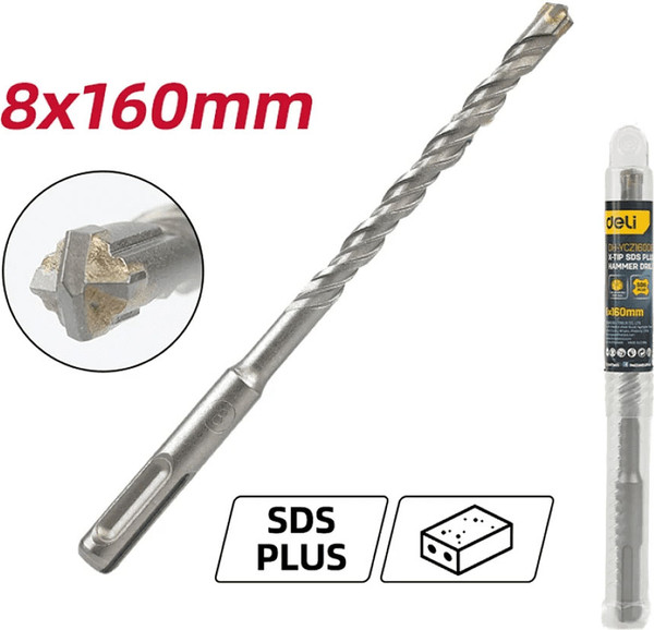 Изображение товара Бур Deli По бетону YS 8x160мм X-Tip SDS-Plus / EDH-YCZ16008-E1