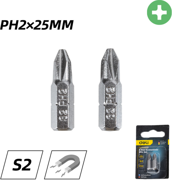 Изображение товара Набор бит Deli PH2x25мм / EDL251002 (2шт)