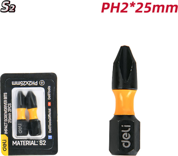 Изображение товара Набор бит Deli PH2x25мм / EDL251002Z (2шт)