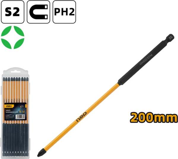 Изображение товара Набор бит Deli PH2x200мм / EDL251200 (10шт)