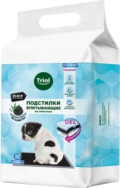 Изображение товара Одноразовая пеленка для животных Triol 60x90 / 30551020 (12шт, черный)