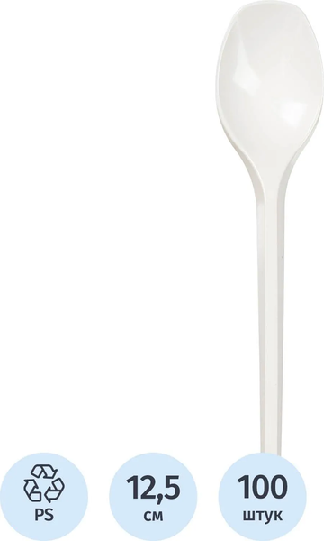 Изображение товара Набор одноразовых ложек Комус Стандарт / 863857 (100шт, белый)