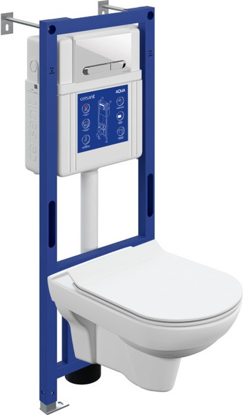 Изображение товара Унитаз подвесной с инсталляцией Cersanit City DPL EO Slim + Aqua 40 Smart M / 69313 (с кнопкой Estetica белый)