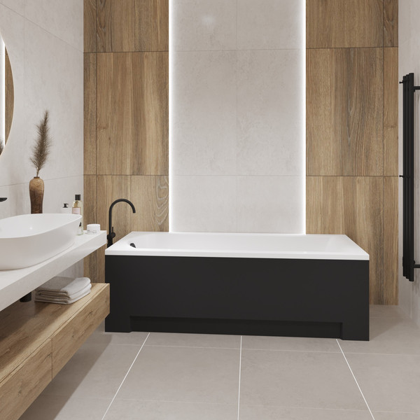 Изображение товара Ванна акриловая Lauter Amelia 150 / 21204050 (с каркасом, лицевым экраном черного цвета и сифоном 21Y31001 матовый черный)