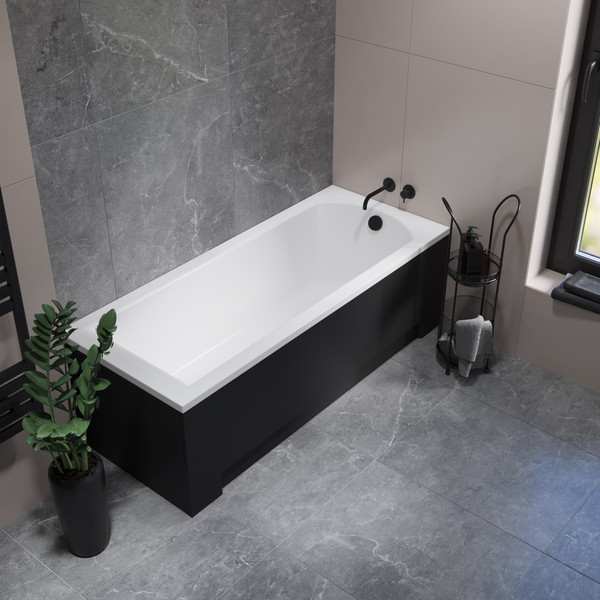 Изображение товара Ванна акриловая Lauter Amelia 170 / 21204070 (с ножками, лицевым экраном черного цвета и сифоном 21Y32001 матовый черный)