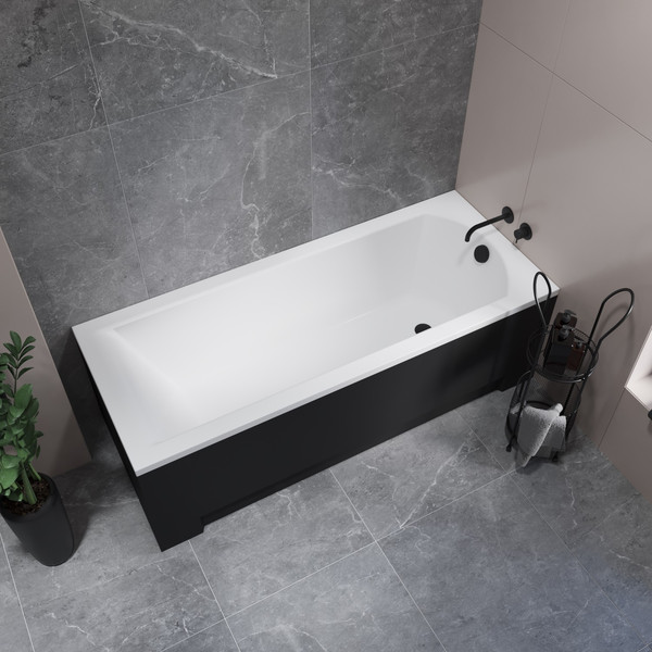 Изображение товара Ванна акриловая Lauter Amelia 170 / 21204070 (с ножками, лицевым экраном черного цвета и сифоном 21Y31001 матовый черный)