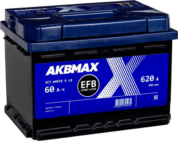 Изображение товара Автомобильный аккумулятор AKBMAX EFB R 620A / 6СТ-60EFB R LB 463973 (60 А/ч)
