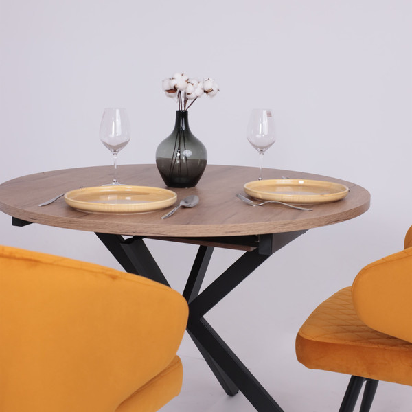 Изображение товара Обеденный стол Listvig Vega раздвижной D100-135x75 ( дуб веллингтон/черный)