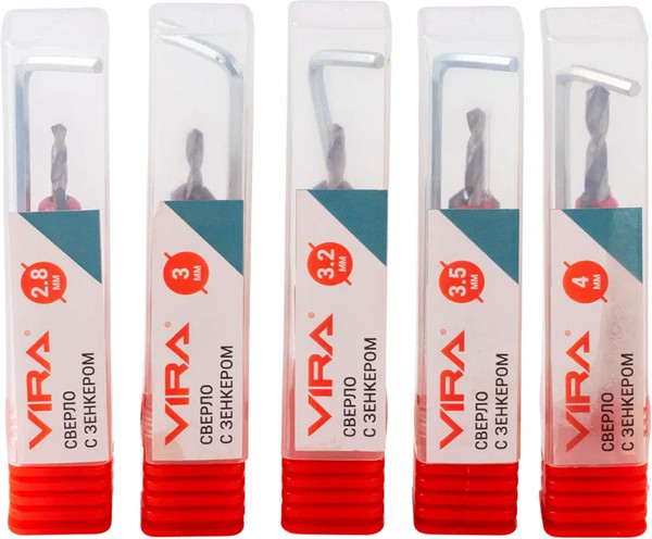 Изображение товара Набор сверл Vira HSS с зенкером 8мм карбид вольфрама WC / 552052 (5шт)