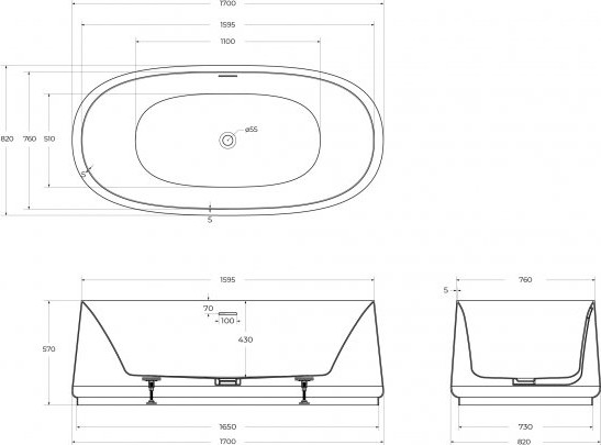 Изображение товара Ванна акриловая Cezares CZR-LUX-CENTRAL-170-82-58
