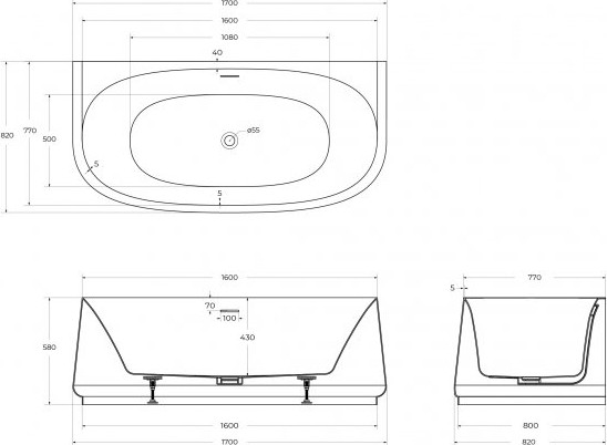 Изображение товара Ванна акриловая Cezares CZR-LUX-WALL-170-80-58