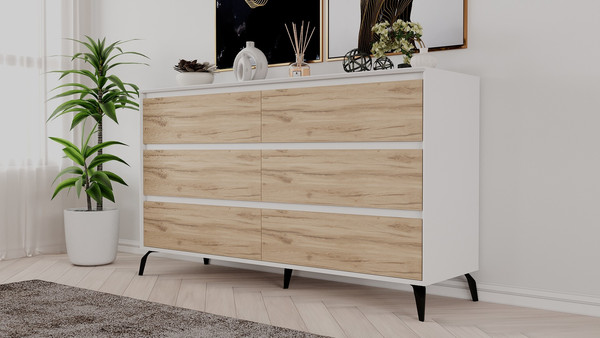 Изображение товара Комод Рэйгрупп Aleksa РГ-06-ВЕС ARG-6-ВЕС (белый премиум/дуб элисон/черный)