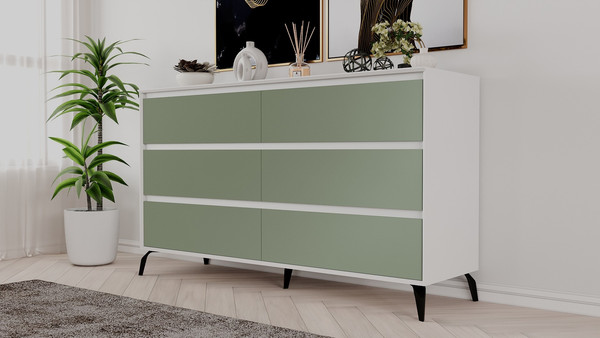 Изображение товара Комод Рэйгрупп Aleksa РГ-06-ВZС ARG-6-ВZС (белый премиум/зеленый самшит/черный)