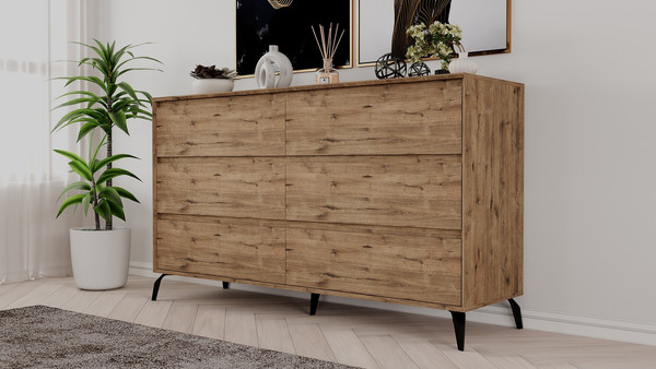 Изображение товара Комод Рэйгрупп Aleksa РГ-06-WWС ARG-6-WWС (дуб веллингтон/дуб веллингтон/черный)