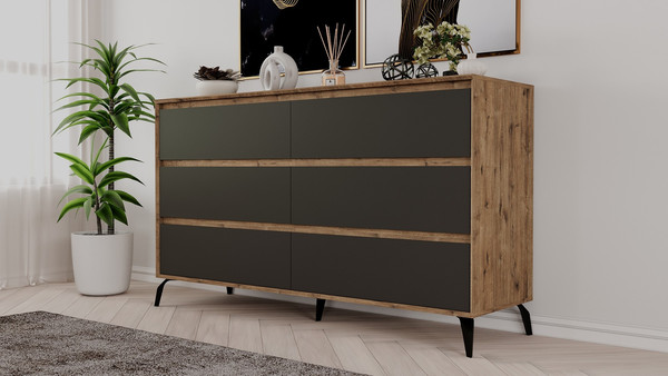 Изображение товара Комод Рэйгрупп Aleksa РГ-06-WKС ARG-6-WKС (дуб веллингтон/кобальт/черный)