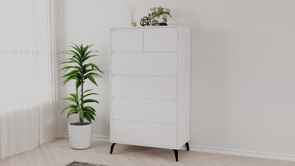 Изображение товара Комод Рэйгрупп Aleksa РГ-05-ВВС ARG-5-ВВС (белый премиум/белый премиум/черный)