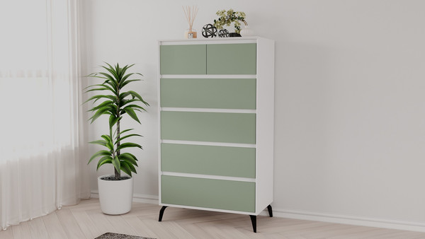 Изображение товара Комод Рэйгрупп Aleksa РГ-05-ВZС ARG-5-ВZС (белый премиум/зеленый самшит/черный)