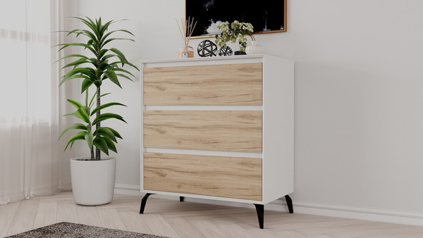 Изображение товара Комод Рэйгрупп  Aleksa РГ-03-ВЕС ARG-3-ВЕС (белый премиум/дуб элисон/черный)