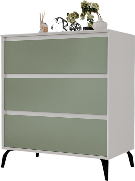 Изображение товара Комод Рэйгрупп Aleksa РГ-03-ВZС ARG-3-ВZС (белый премиум/зеленый самшит/черный)