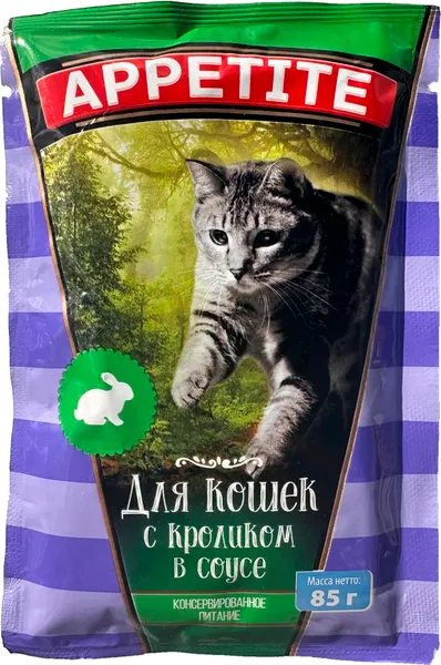 Изображение товара Влажный корм для кошек APPETITE Кролик в соусе (30x85г)