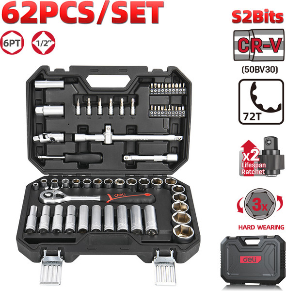 Изображение товара Универсальный набор инструментов Deli EDQ43062 (62пр)