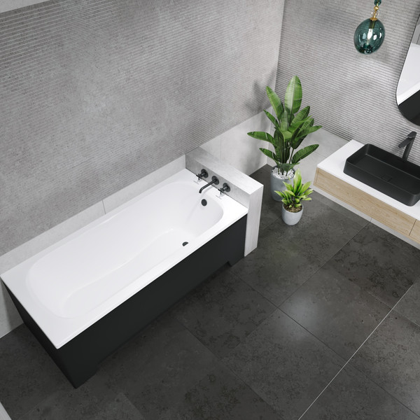 Изображение товара Ванна акриловая Lauter Sophia 150 / 21205150 (с ножками, лицевым экраном черного цвета и сифоном 21Y32001 матовый черный)