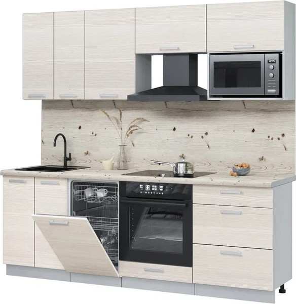 Изображение товара Кухонный гарнитур Интерлиния Мила Лайт 2.25-ПМ4  (вудлайн кремовый/вудлайн кремовый/бискайская сосна)