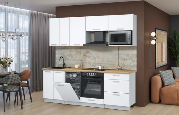 Изображение товара Кухонный гарнитур Интерлиния Мила Лайт 2.25-ПМ4 (белый платинум/белый платинум/дуб бунратти)