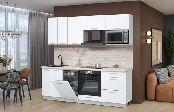 Изображение товара Кухонный гарнитур Интерлиния Мила Лайт 2.25-ПМ4 (белый платинум/белый платинум/травертин серый)