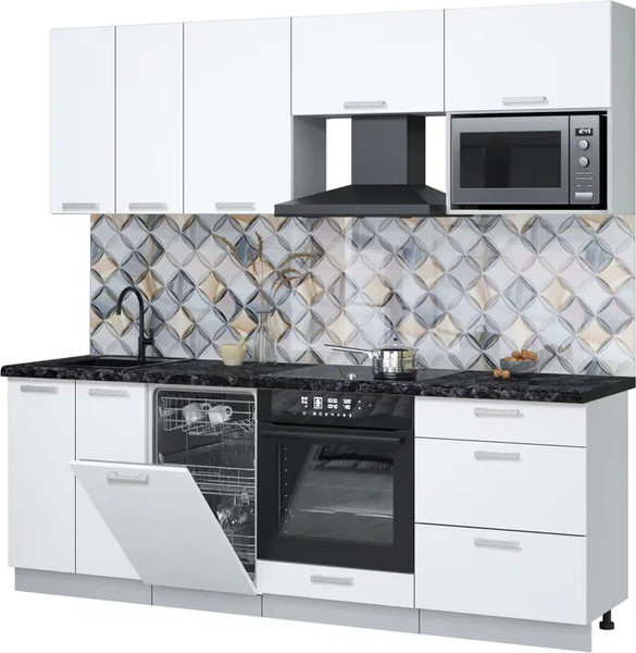 Изображение товара Кухонный гарнитур Интерлиния Мила Лайт 2.25-ПМ4 (белый платинум/белый платинум/кастилло темный)