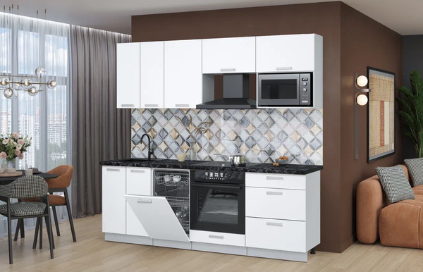 Изображение товара Кухонный гарнитур Интерлиния Мила Лайт 2.25-ПМ4 (белый платинум/белый платинум/кастилло темный)