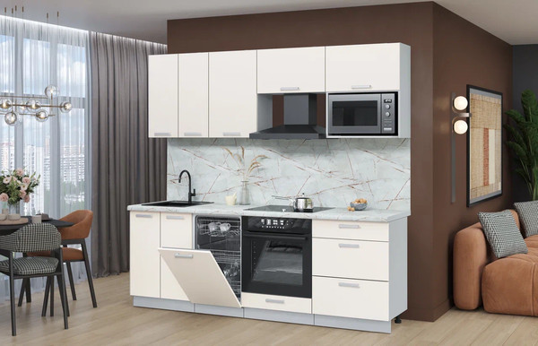 Изображение товара Кухонный гарнитур Интерлиния Мила Лайт 2.25-ПМ4 (персидский жемчуг/персидский жемчуг/серый каспий)