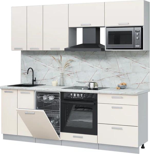 Изображение товара Кухонный гарнитур Интерлиния Мила Лайт 2.25-ПМ4 (персидский жемчуг/персидский жемчуг/серый каспий)