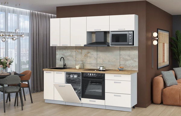 Изображение товара Кухонный гарнитур Интерлиния Мила Лайт 2.25-ПМ4  (персидский жемчуг/персидский жемчуг/дуб бунратти)