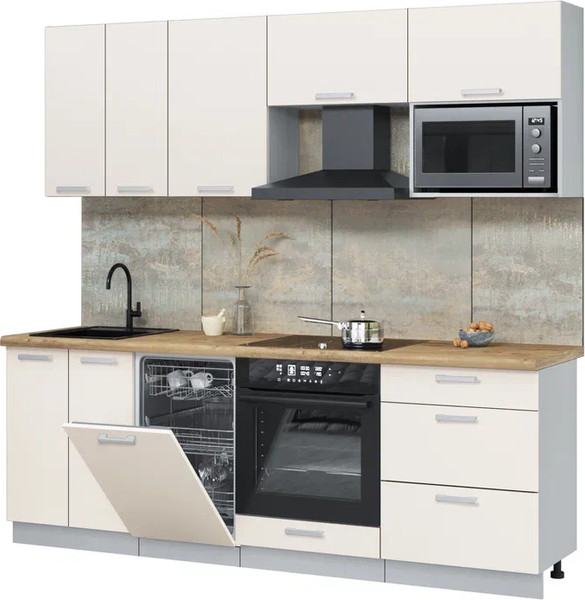 Изображение товара Кухонный гарнитур Интерлиния Мила Лайт 2.25-ПМ4  (персидский жемчуг/персидский жемчуг/дуб бунратти)